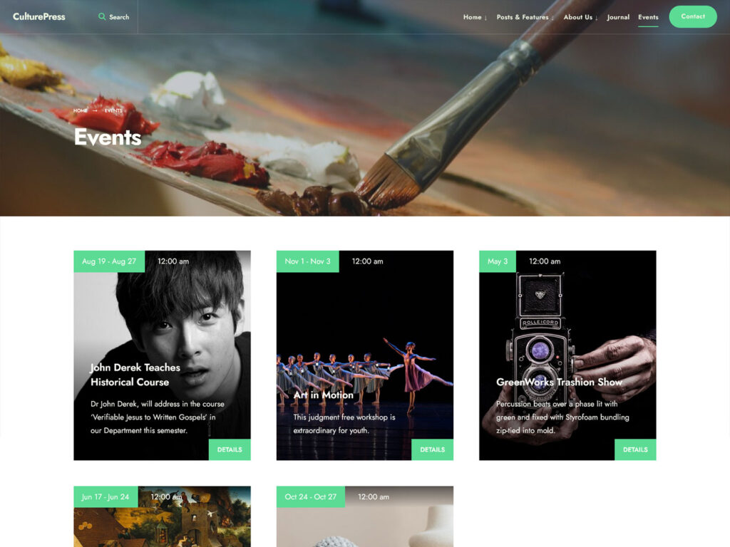 CulturePress - Arts Organization Website - Events Template