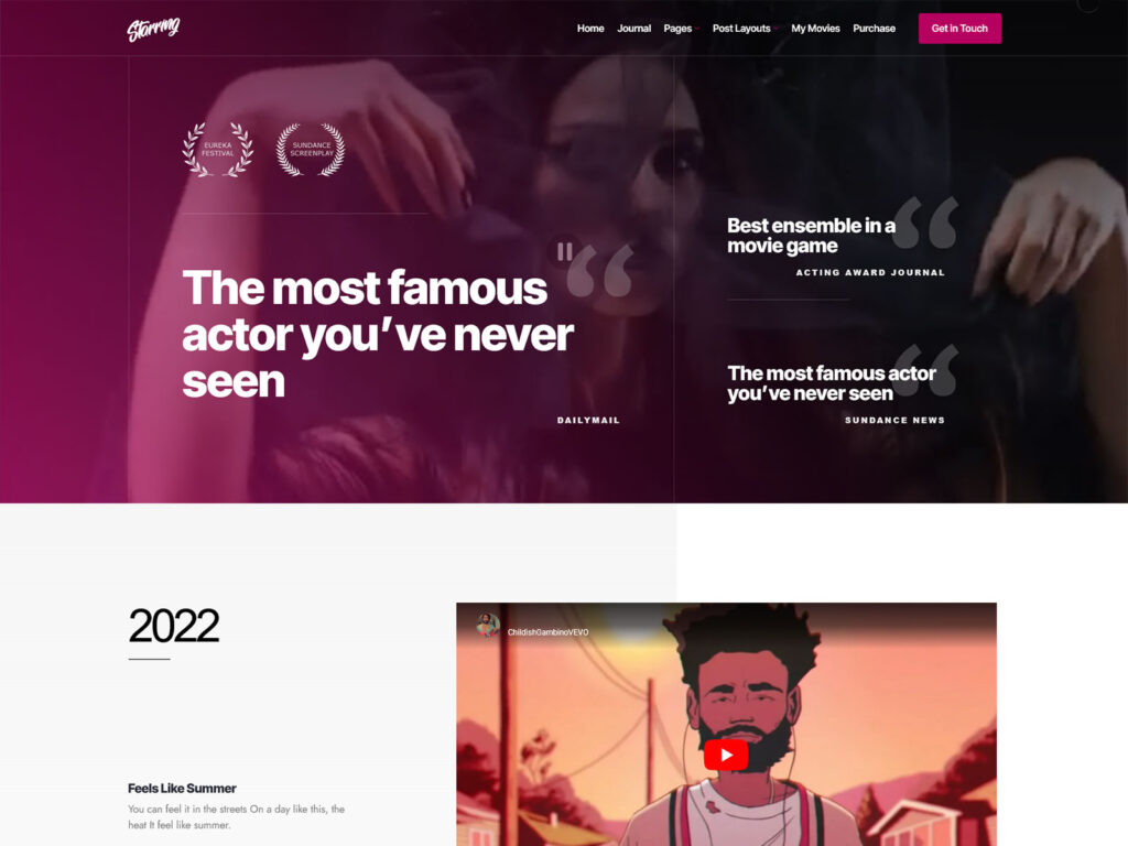 Starring - a WordPress theme for actors, entertainers, influencers
