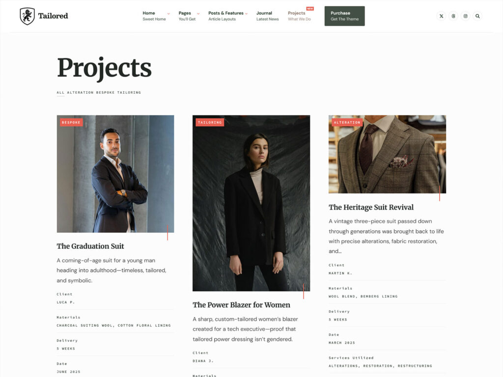 Tailored - Made-to-measure Clothing Projects WordPress Theme