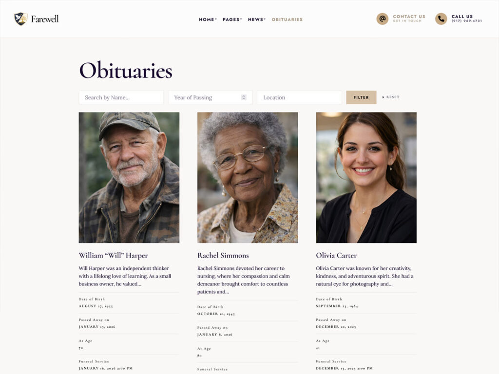 Farewell - Obituary Website