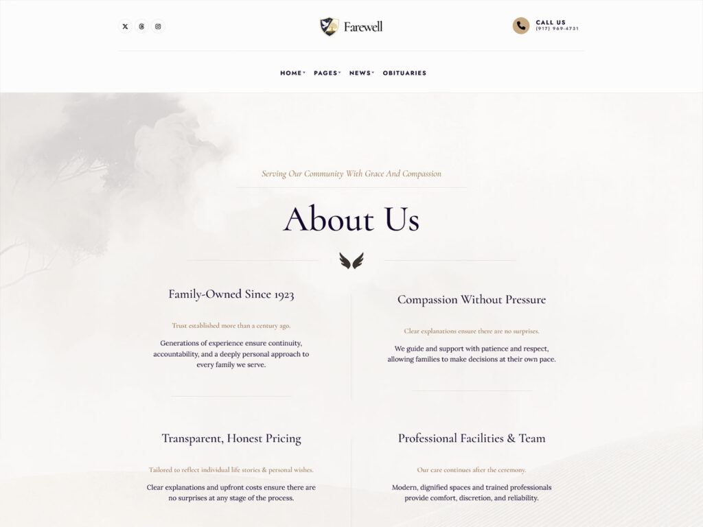 Farewell - Memorial Service & Cremation Services Website Theme