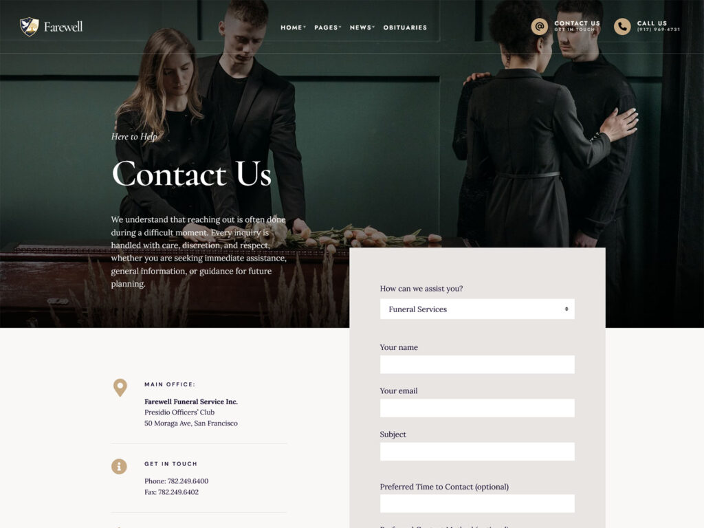Farewell - Funeral Home Contact Template