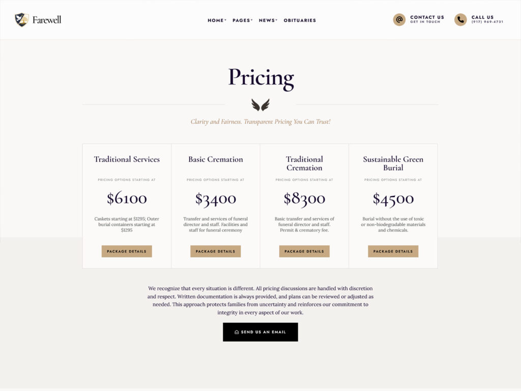 Farewell - Cremation & Memorial Services Pricing Template