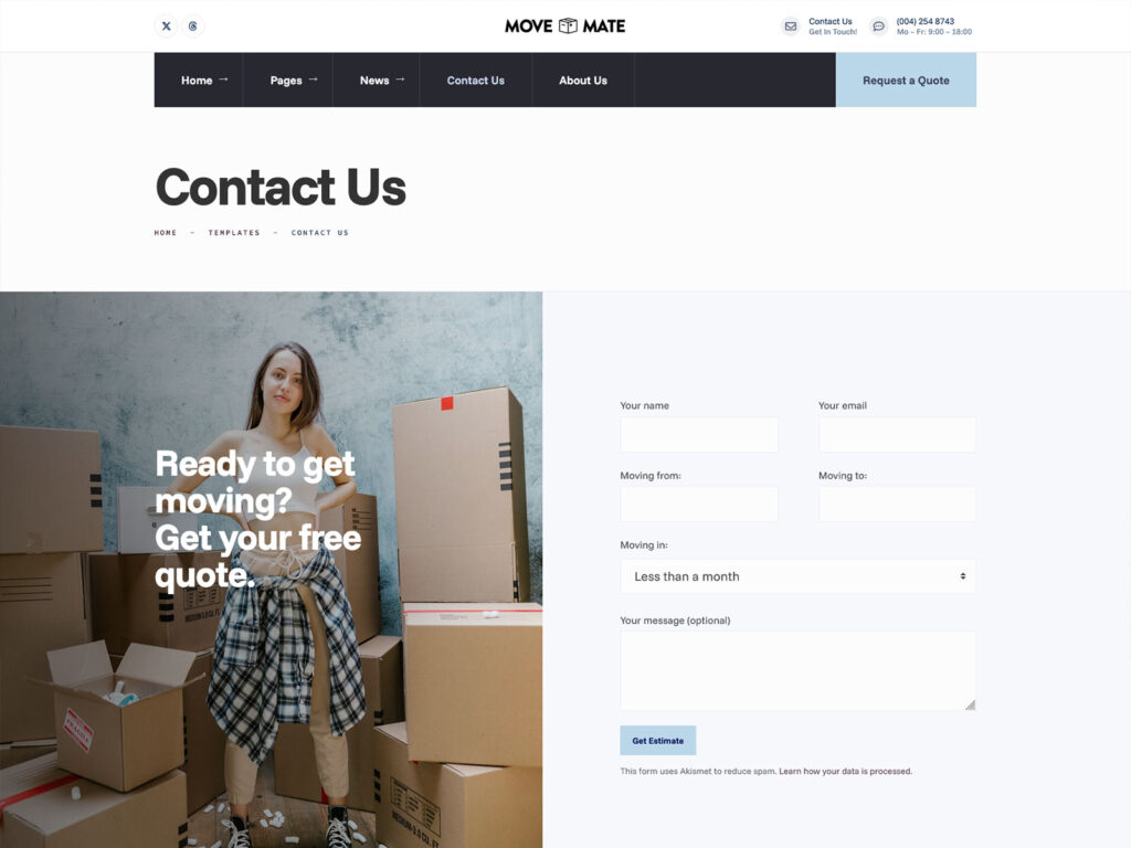 MoveMate - storage solutions website contact template