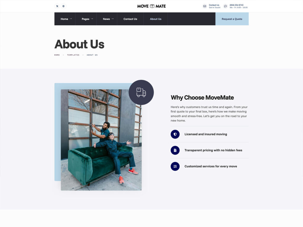 MoveMate - Commercial Moving & Residential Relocation WordPress Theme