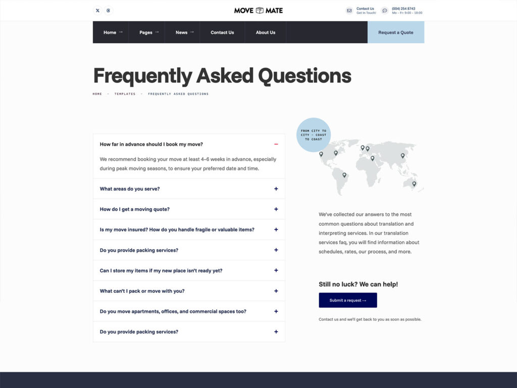 MoveMate - Moving & Long-distance Moving Company faqs template