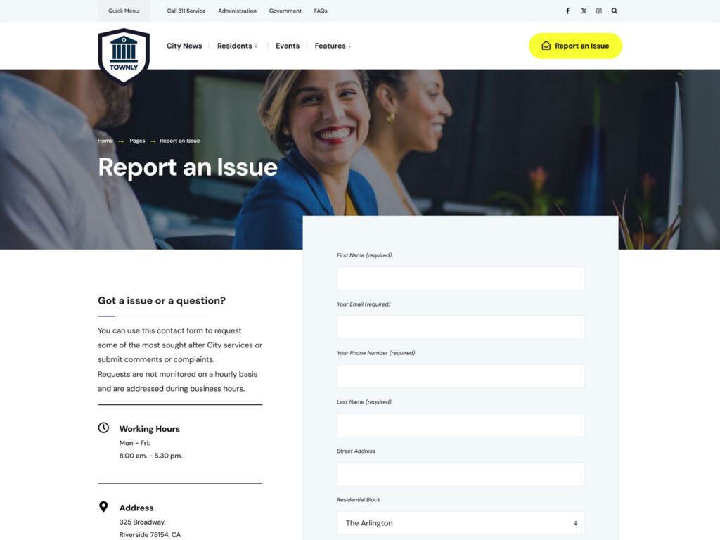 Townly - Municipal Website Contact Template
